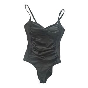 Ekouaer Black Ruched One Piece Swimsuit Adjustable Straps Size